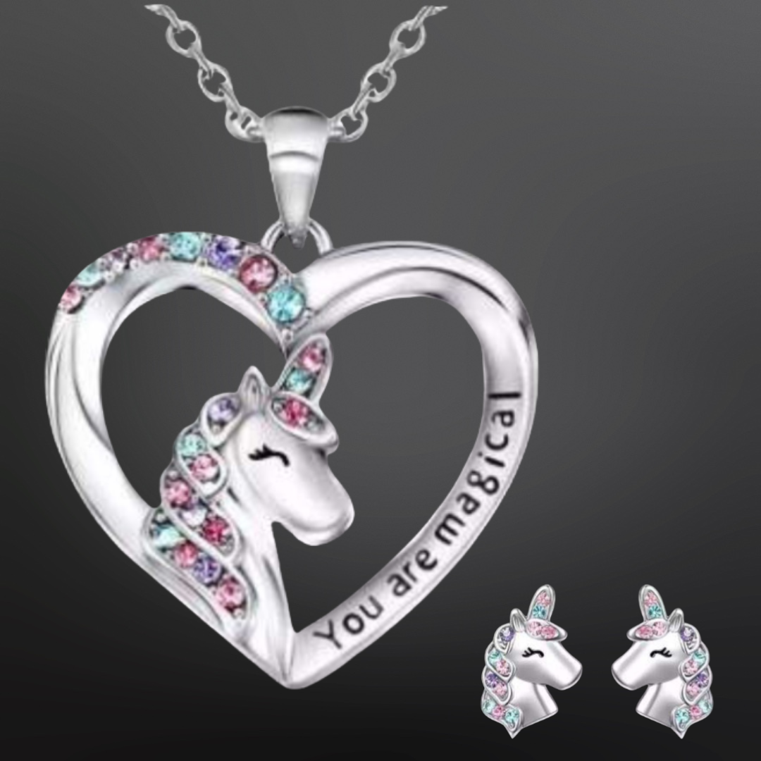 Kids Unicorn Necklace & Earring Set