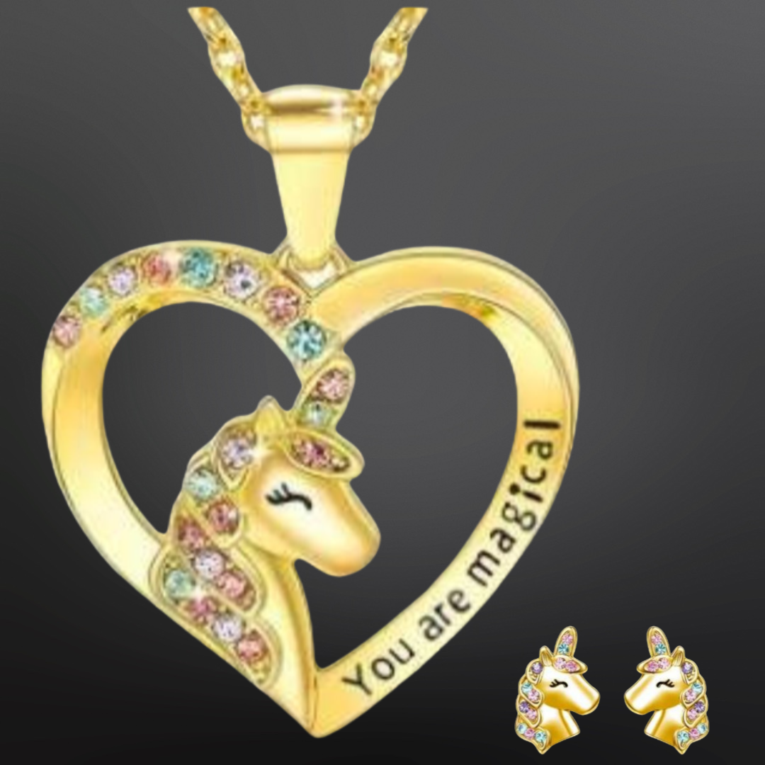 Kids Unicorn Necklace & Earring Set