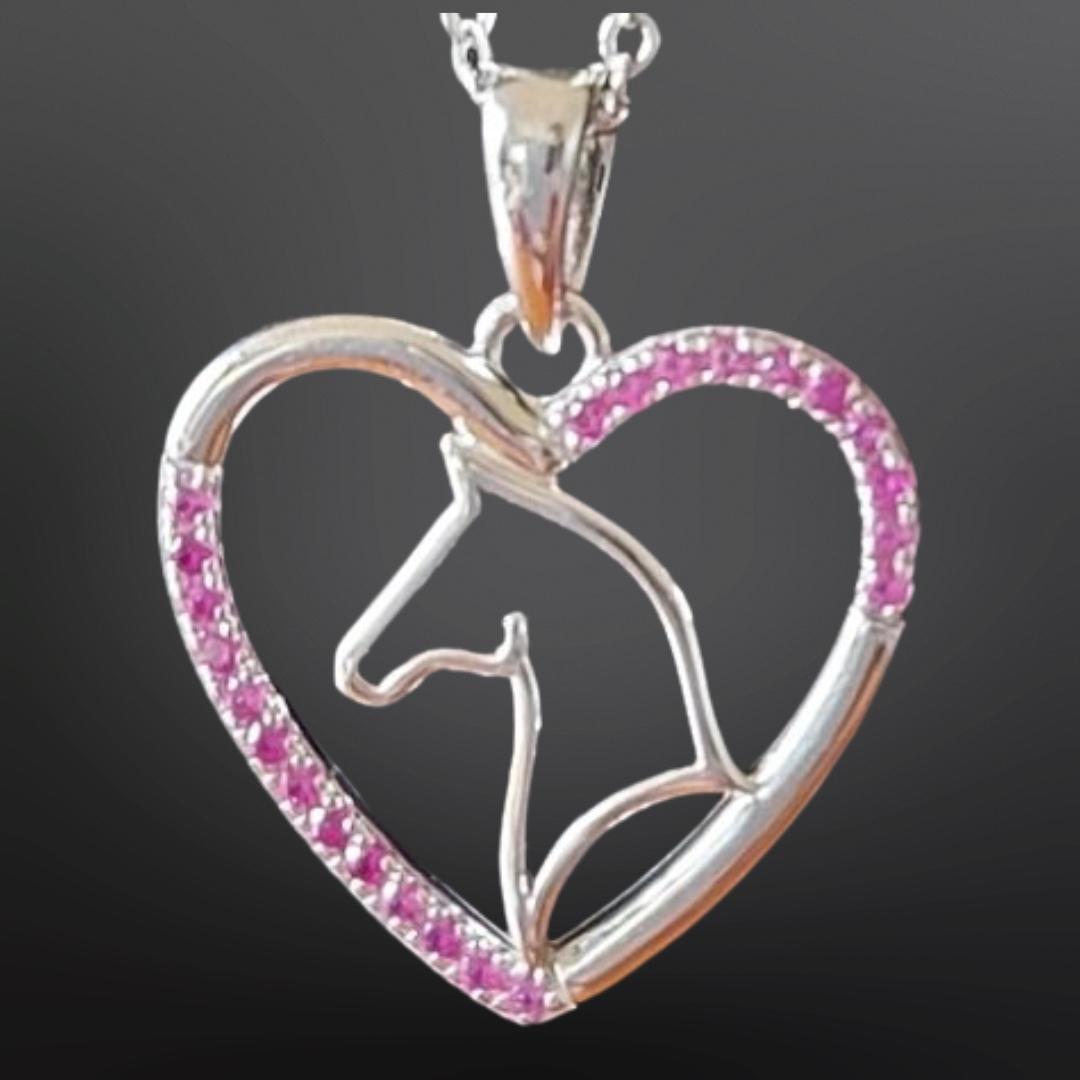 Rhinestone Sterling Silver Horse Necklace