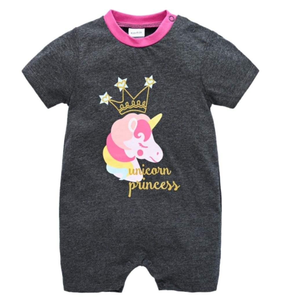 Short Sleeve Princess Unicorn Romper