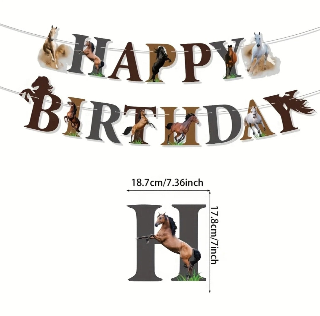 Happy Birthday Banner and 16 piece horse set