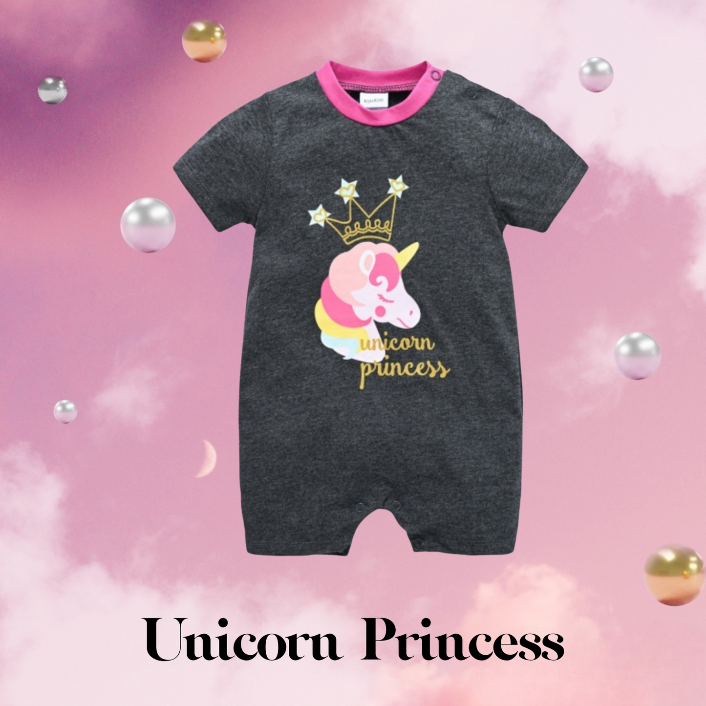 Short Sleeve Princess Unicorn Romper