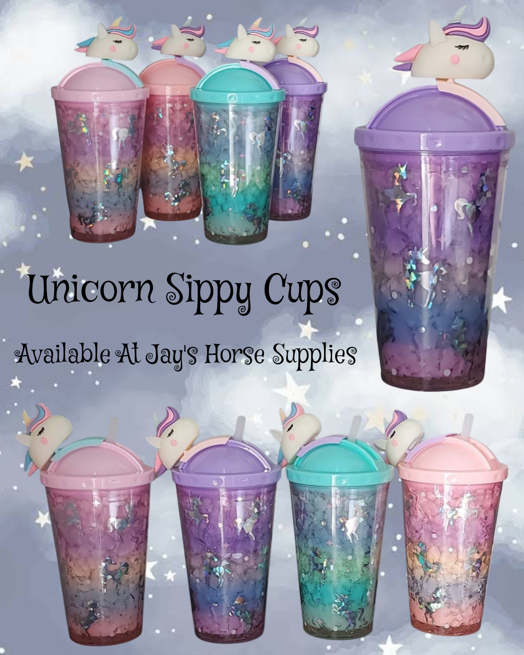 Glitter Unicorn Straw Cups